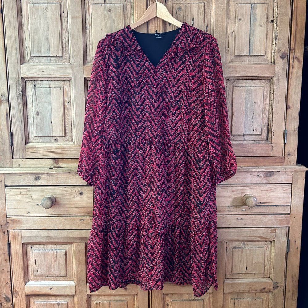 Esmara Women's Size10 Black Red 3/4 Sleeve Shift‎ Dress V-Neck Office Casual
